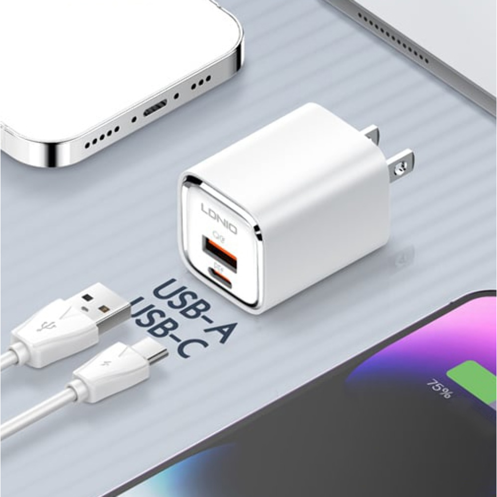 Сетевое зарядное устройство Ldnio A2317C USB/ Type-C QC PD 30W белое + кабель Type-C to Type-C