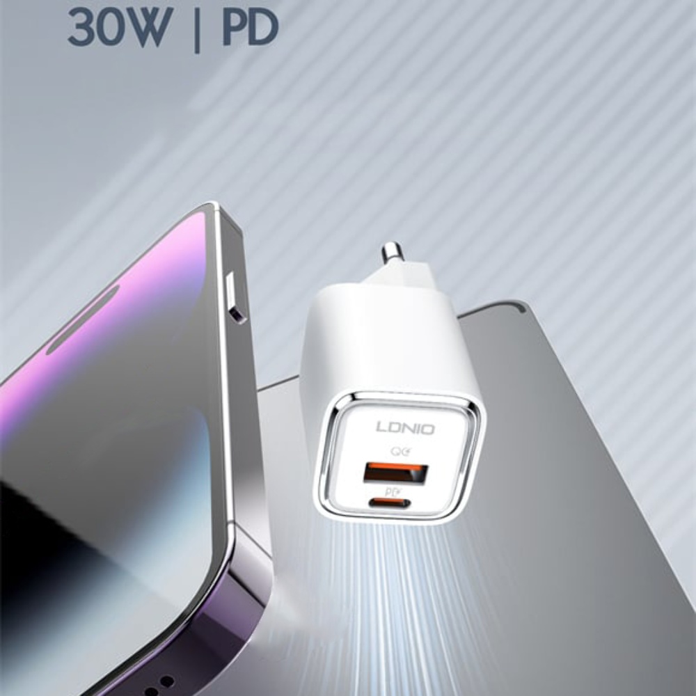 Сетевое зарядное устройство Ldnio A2317C USB/ Type-C QC PD 30W белое + кабель Type-C to Type-C