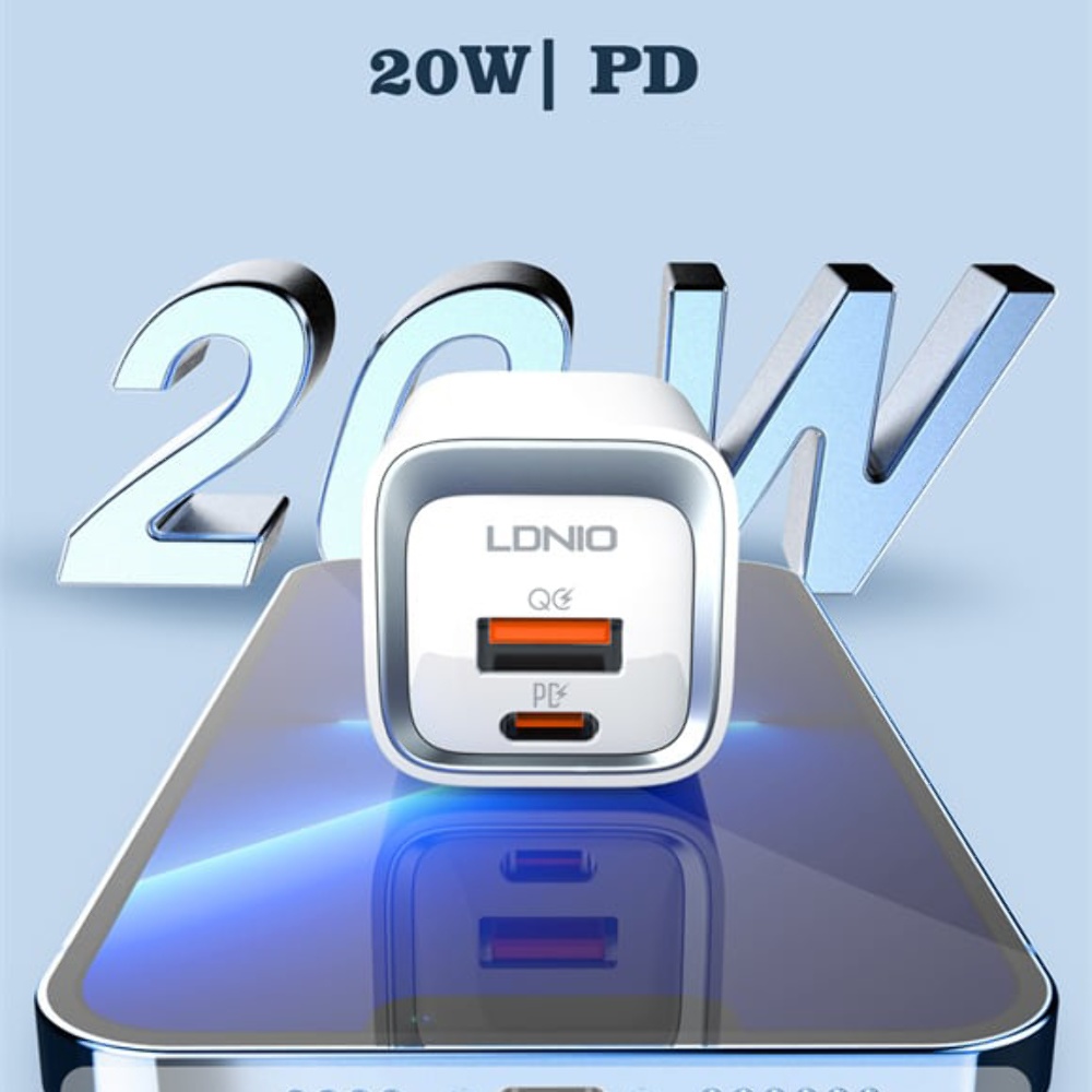 Сетевое зарядное устройство Ldnio A2318C USB/ Type-C QC PD белое + кабель Type-C to Type-C