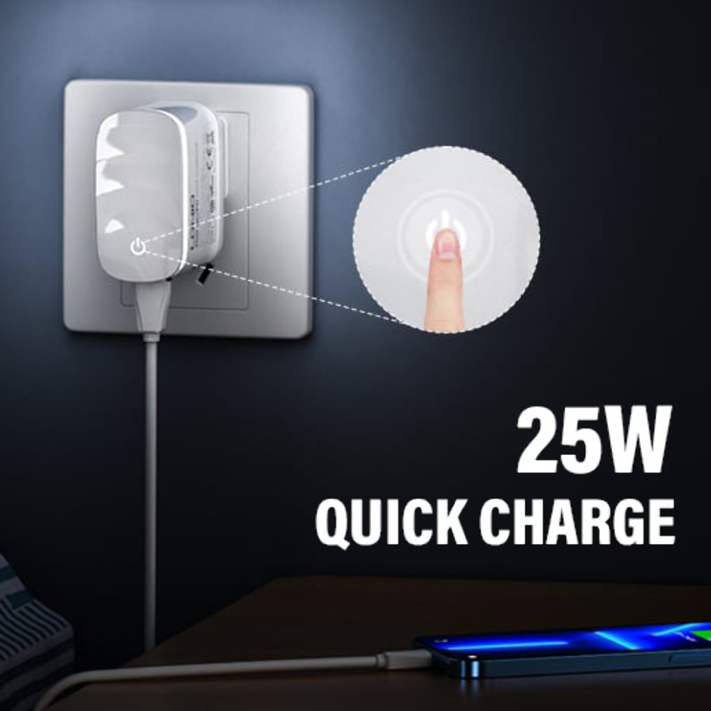 Сетевое зарядное устройство Ldnio A2423C USB/ Type-C QC PD 25W ночник белое + кабель Type-C to Lightning