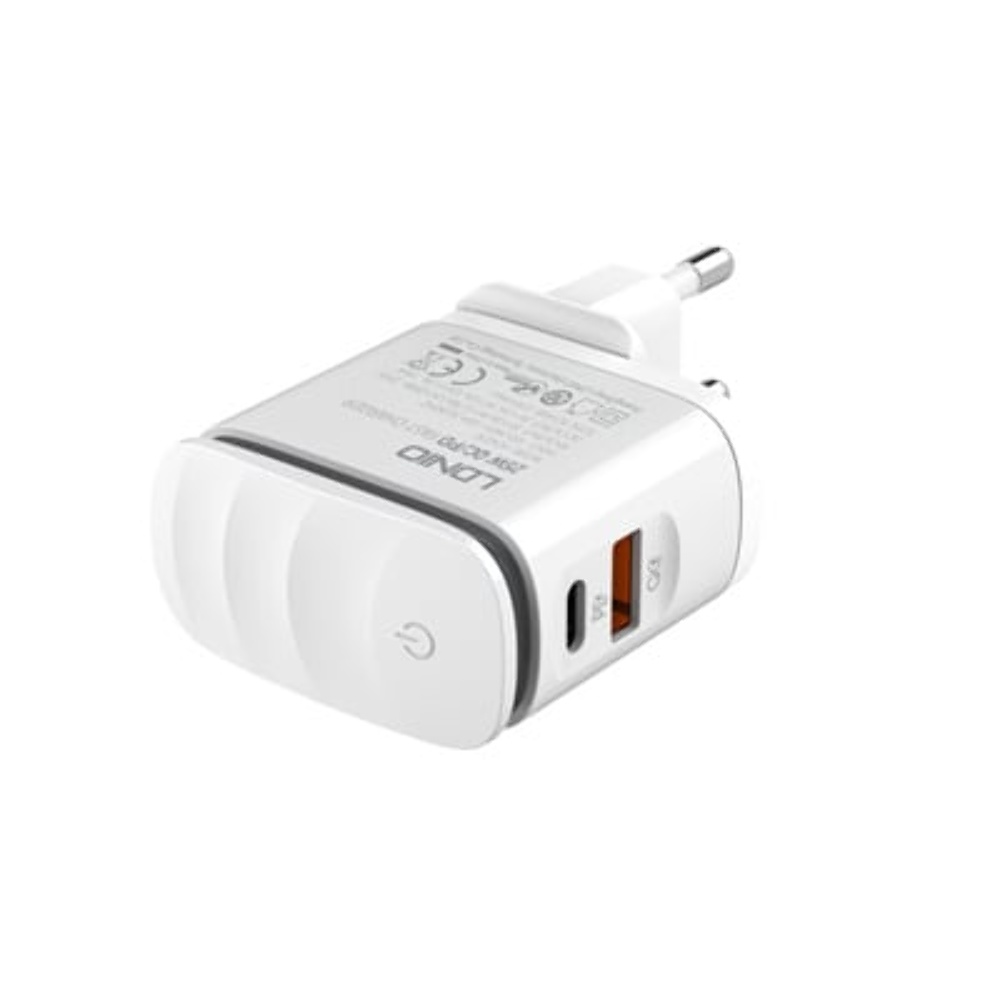 Сетевое зарядное устройство Ldnio A2423C USB/ Type-C QC PD 25W ночник белое + кабель Type-C to Lightning