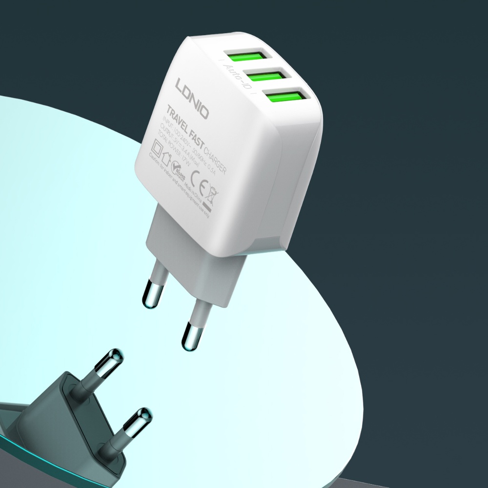 Сетевое зарядное устройство Ldnio A3312 3 USB белое + кабель USB to Type-C