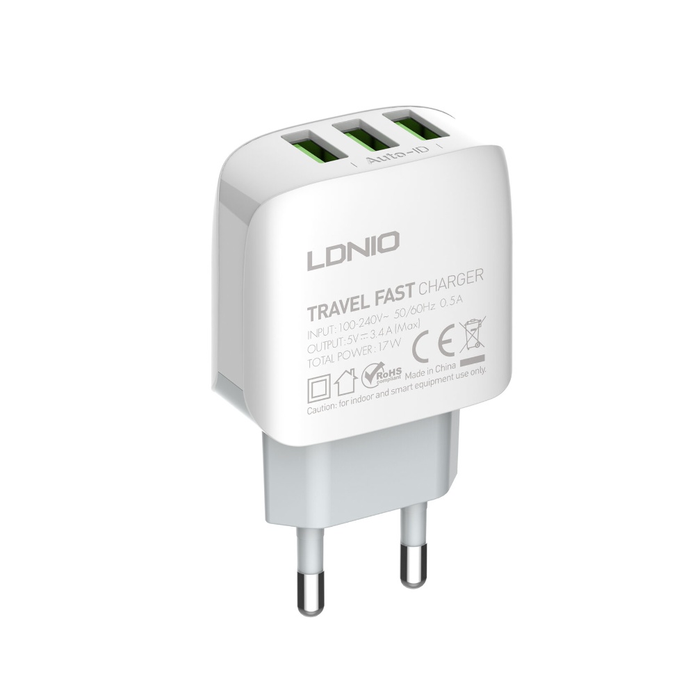 Сетевое зарядное устройство Ldnio A3312 3 USB белое + кабель USB to Type-C