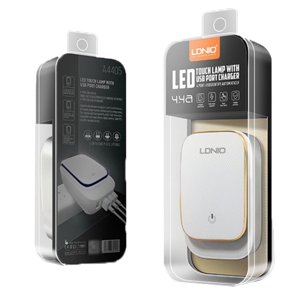 Сетевое зарядное устройство Ldnio A4405 4 USB ночник белое + кабель USB to Type-C