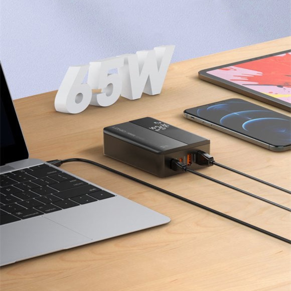 Сетевое зарядное устройство Ldnio A4808Q 2 USB/ Type-C QC PD 65W c дисплеем черное