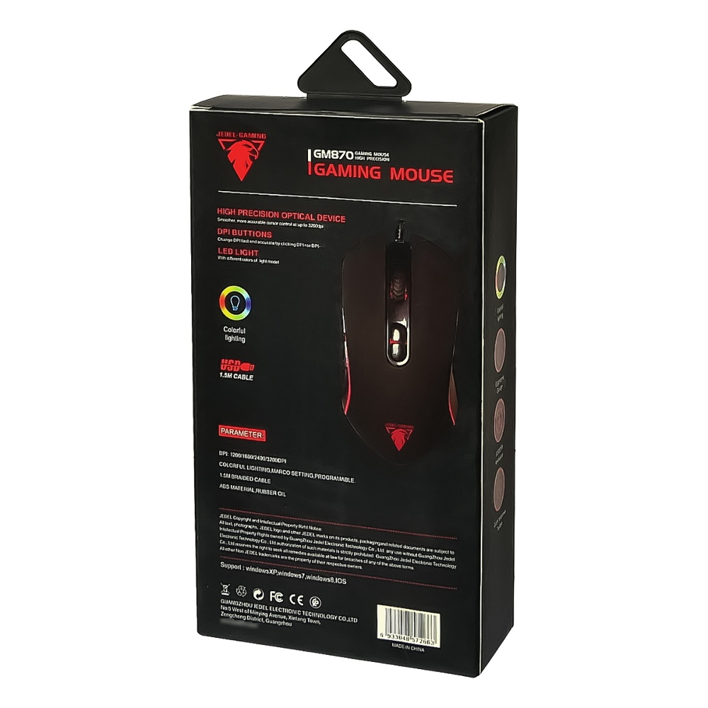 Игровая мышь Jedel GM870 3200 DPI с RGB подсветкой черная