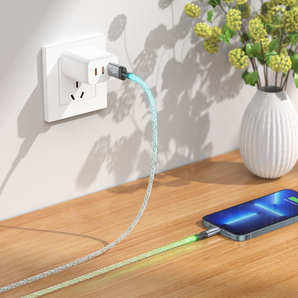 Кабель Hoco U112 светящийся провод USB to Lightning 1m grey