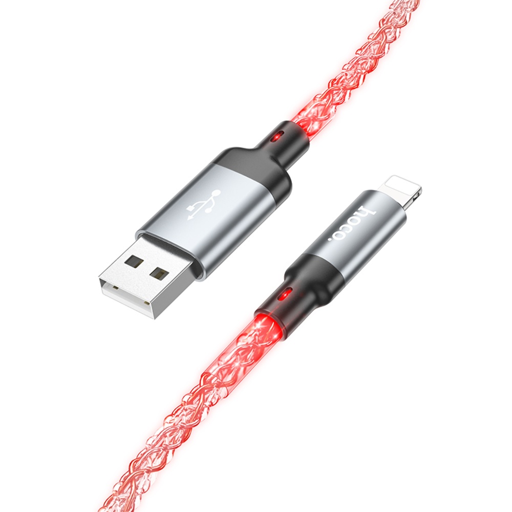 Кабель Hoco U112 светящийся провод USB to Lightning 1m grey