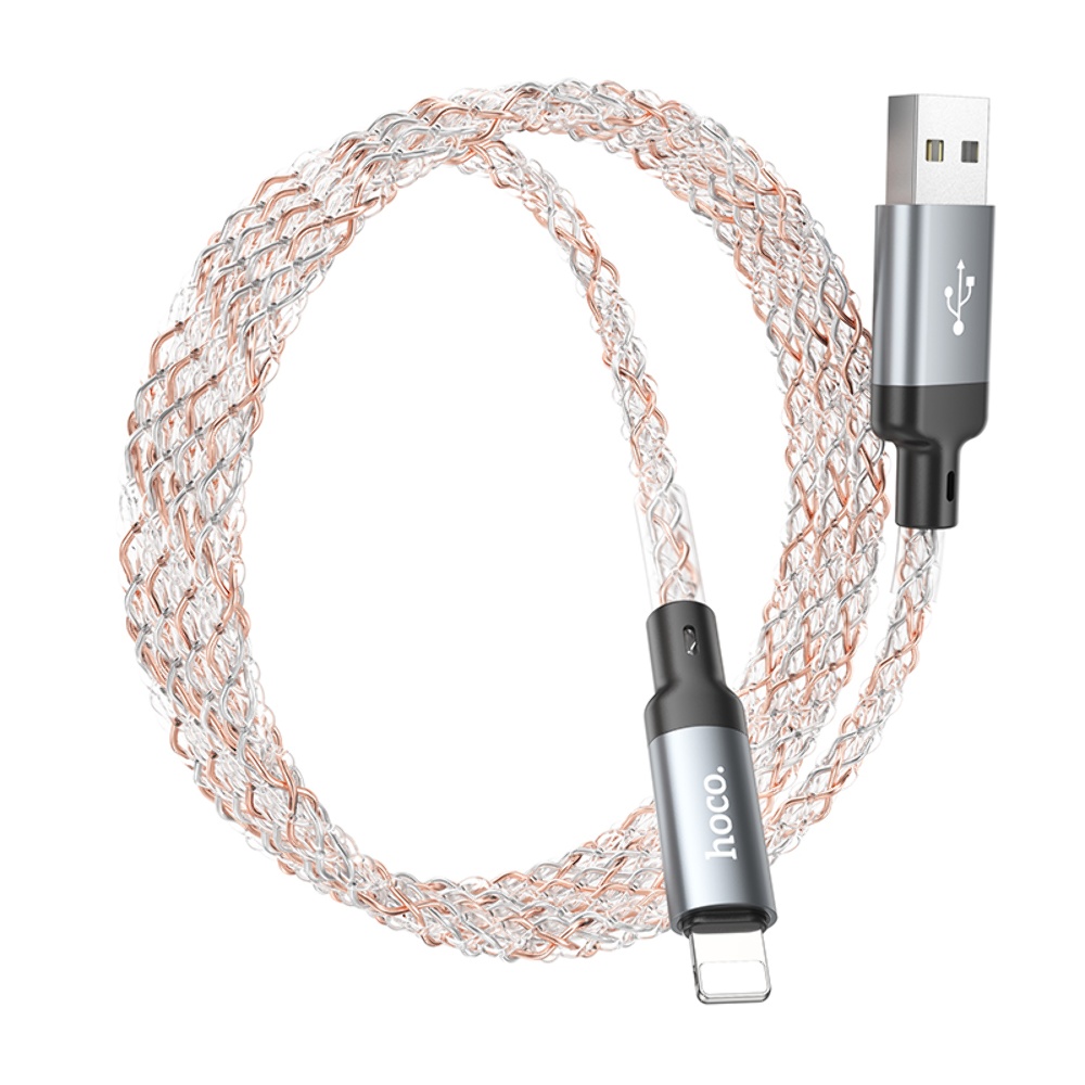 Кабель Hoco U112 светящийся провод USB to Lightning 1m grey