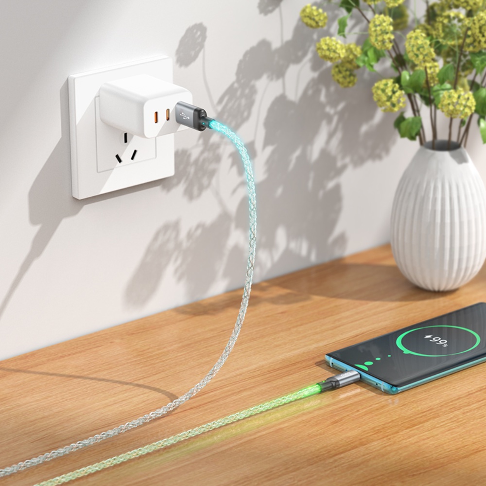 Кабель Hoco U112 светящийся провод USB to Type-C 1m grey