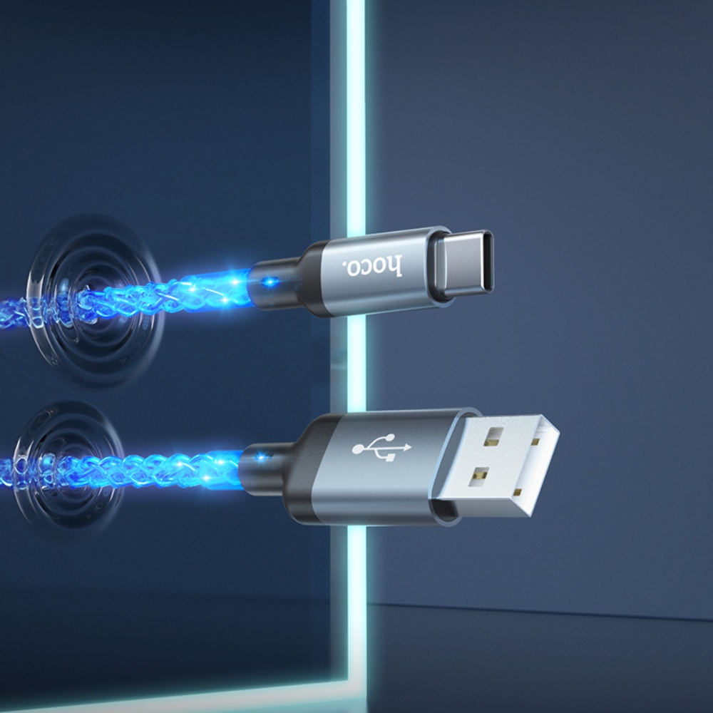 Кабель Hoco U112 светящийся провод USB to Type-C 1m grey