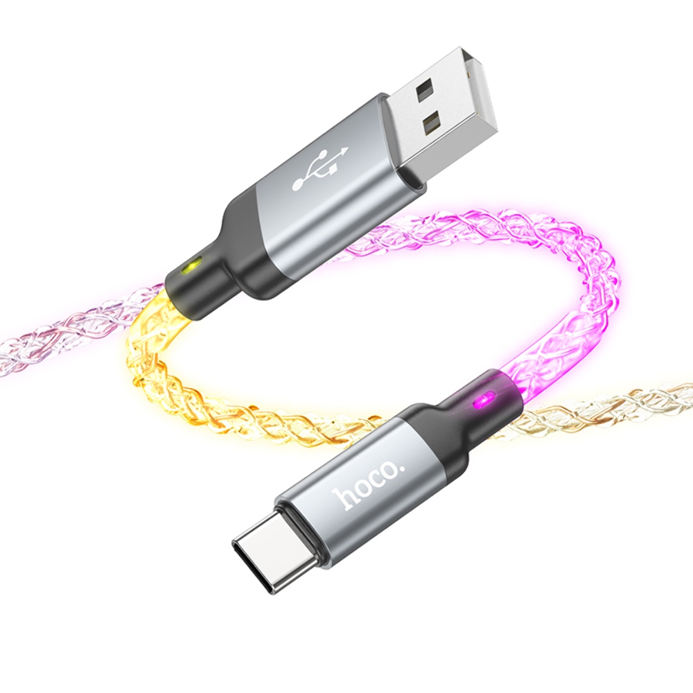 Кабель Hoco U112 светящийся провод USB to Type-C 1m grey