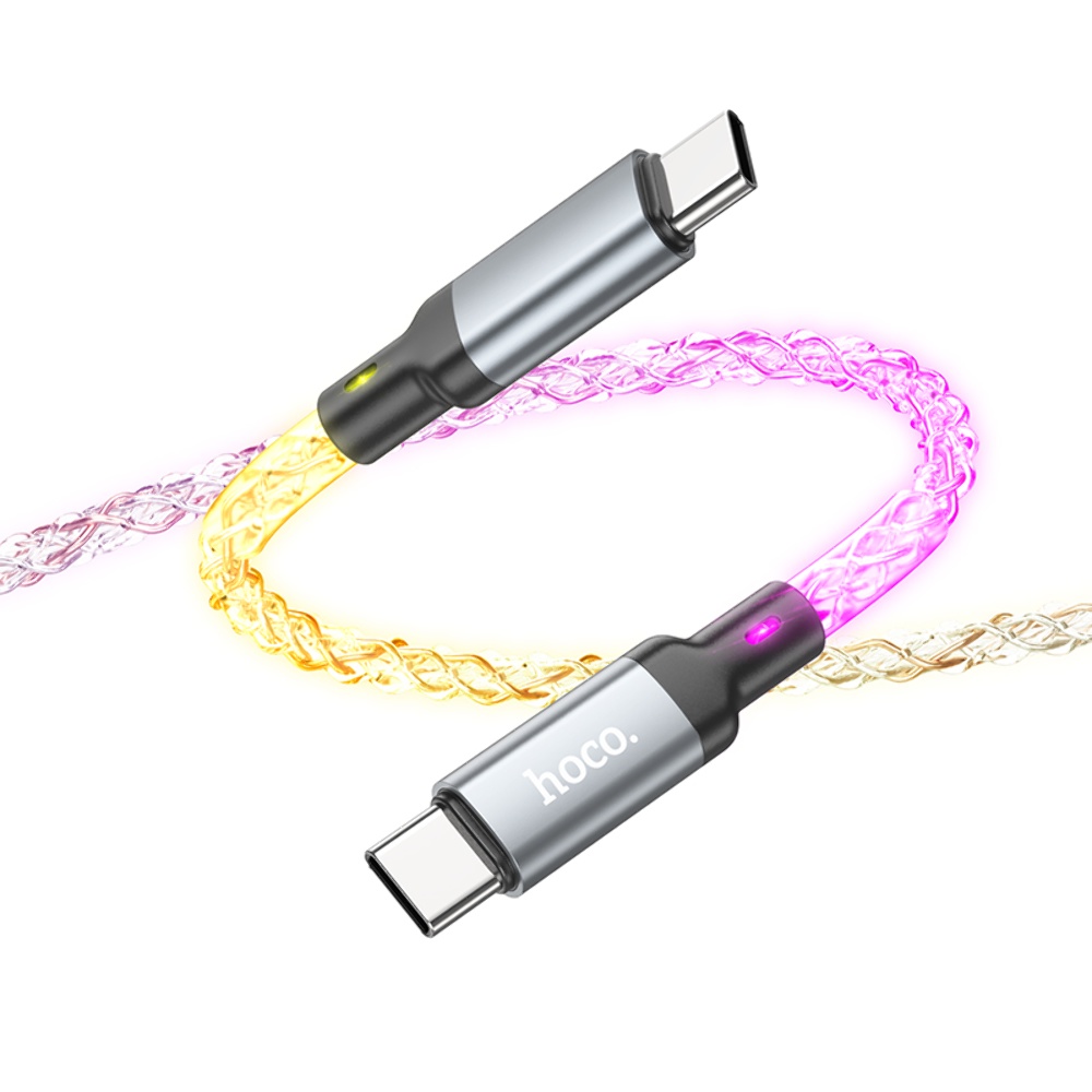 Кабель Hoco U112 светящийся провод Type-C to Type-C PD 60W 1.2m grey