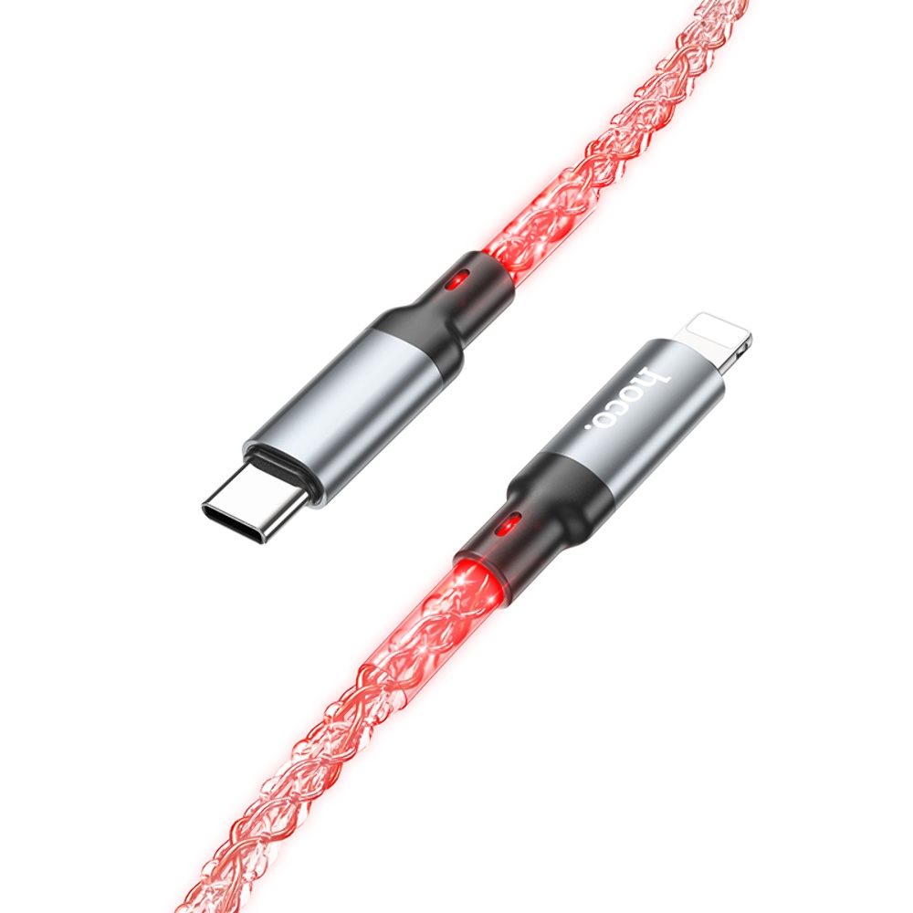 Кабель Hoco U112 светящийся провод Type-C to Lightning PD 1m grey