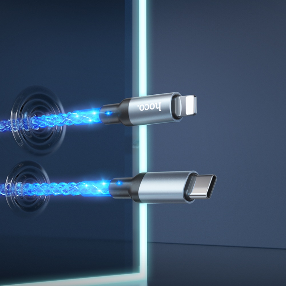 Кабель Hoco U112 светящийся провод Type-C to Lightning PD 1m grey