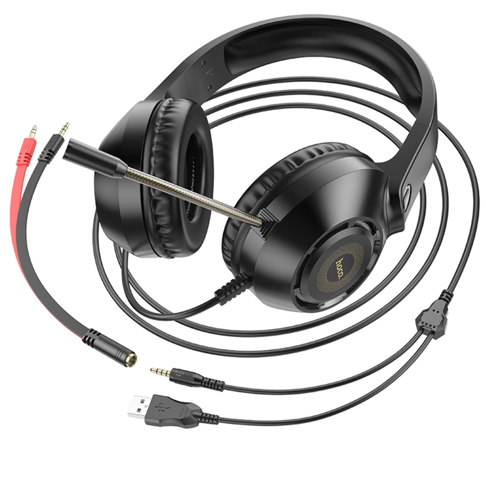 Наушники накладные Hoco W108 игровые с LED подсветкой Jack 3.5 black
