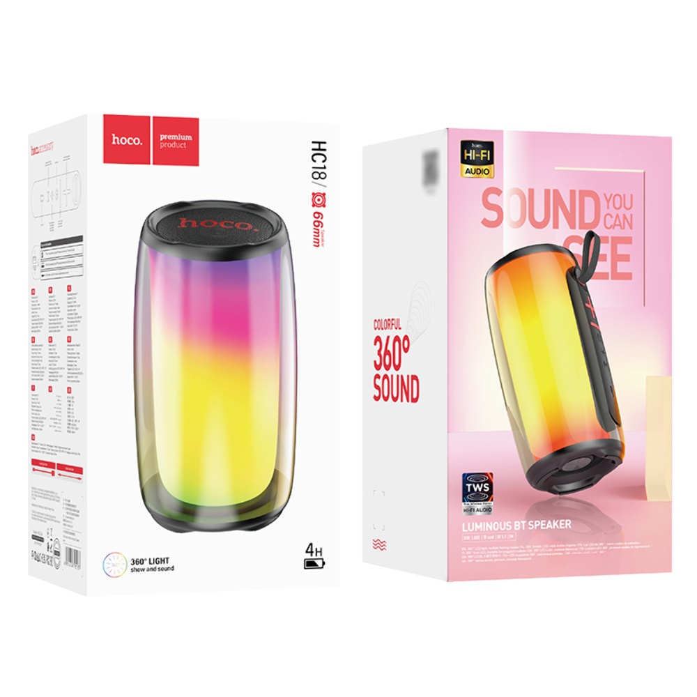 Портативная Bluetooth колонка Hoco HC18 TWS с LED подсветкой black