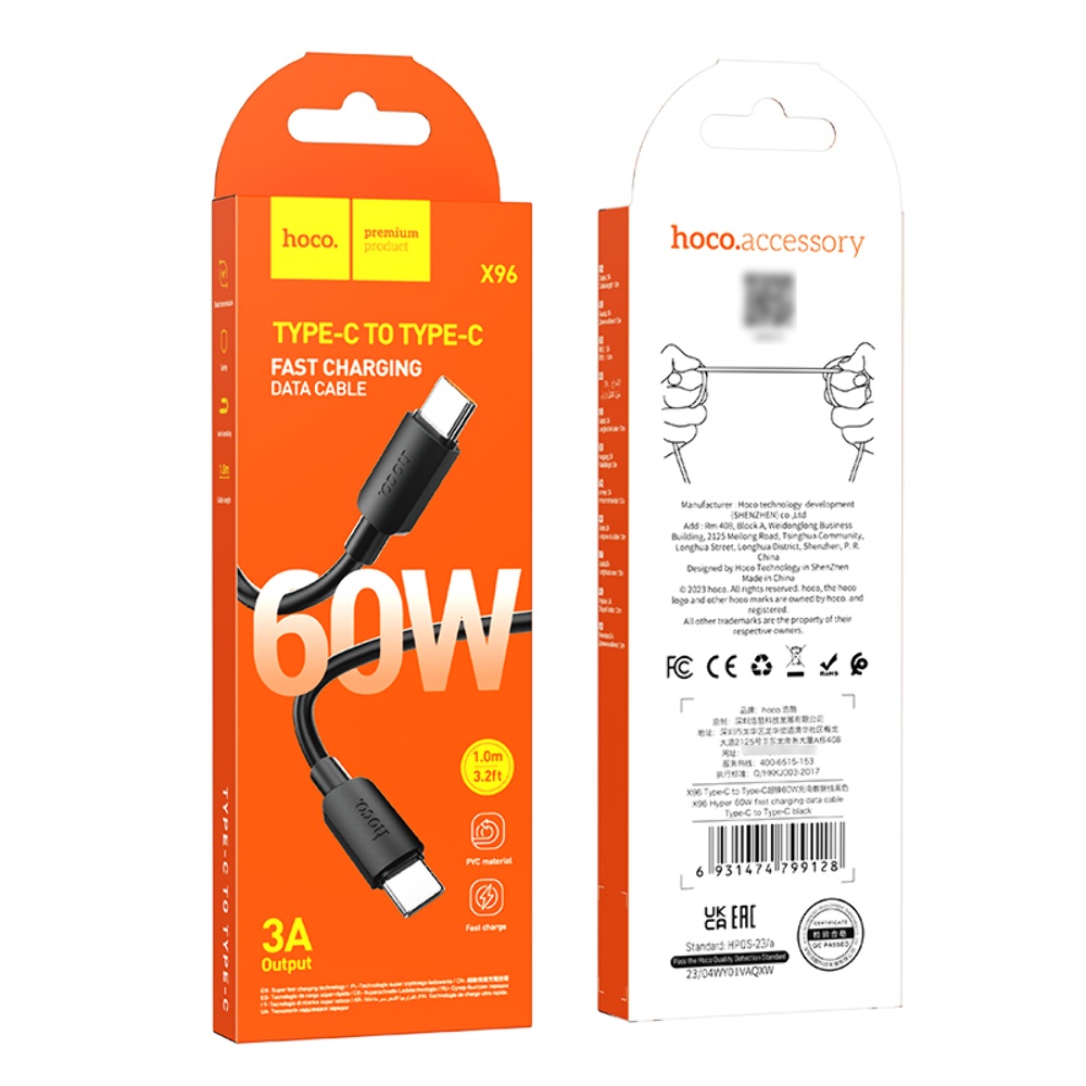 Кабель Hoco X96 Type-C to Type-C PD 60W 1m black