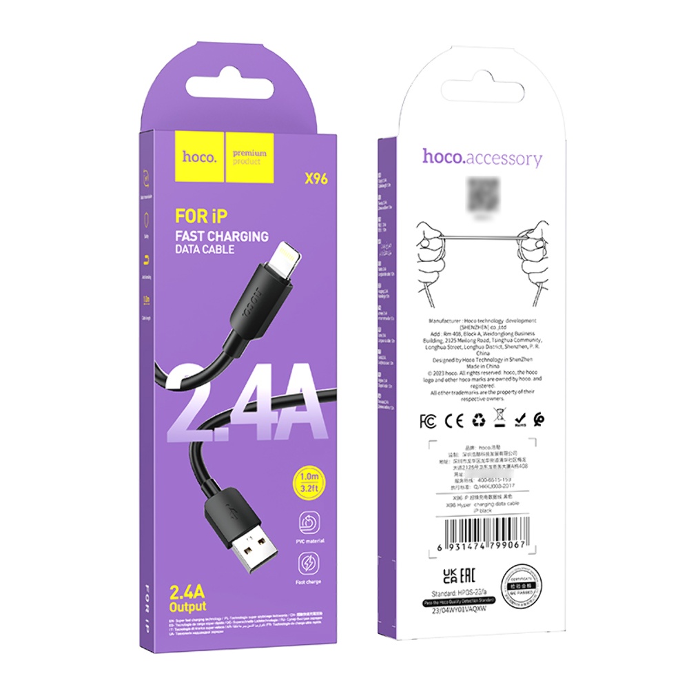 Кабель Hoco X96 USB to Lightning 1m black
