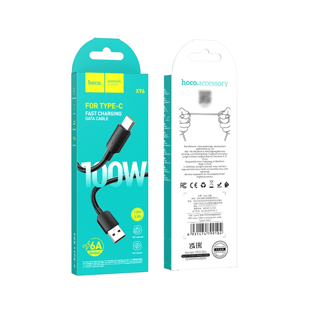 Кабель Hoco X96 USB to Type-C QC 100W 1m black