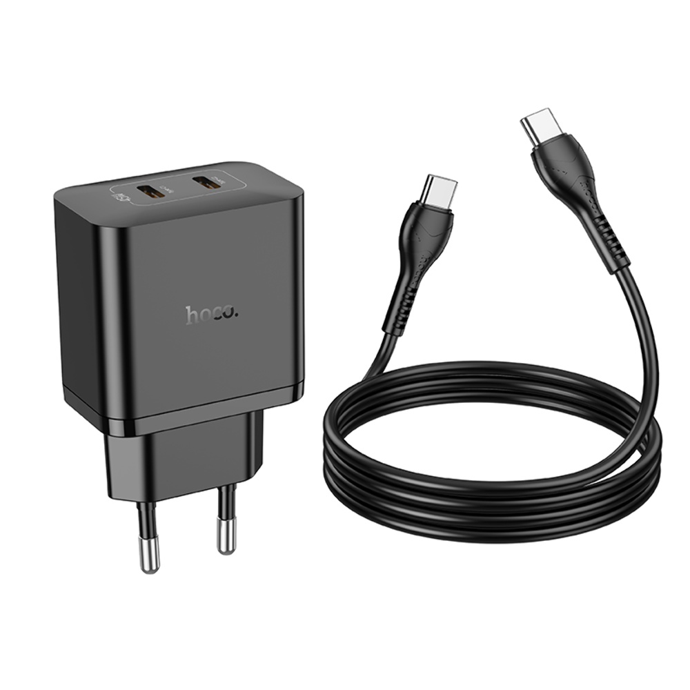 Сетевое зарядное устройство Hoco N35 2 Type-C PD 45W черное + кабель Type-C to Type-C