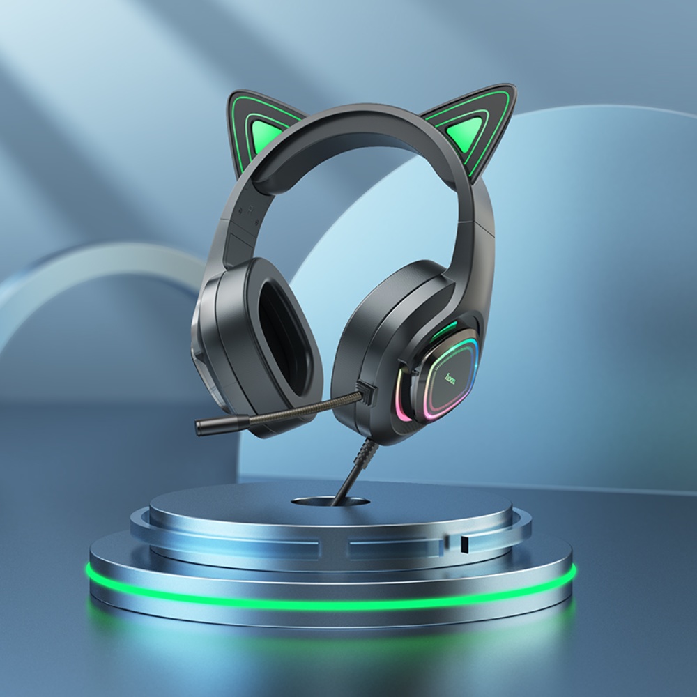 Наушники накладные Hoco W107 игровые с ушками и LED подсветкой Jack 3.5 elf cat