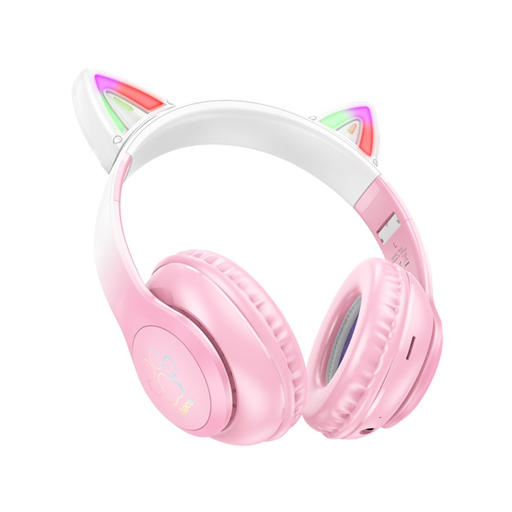 Беспроводные наушники Hoco W42 Cat Ear накладные с ушками и LED подсветкой cherry blossom