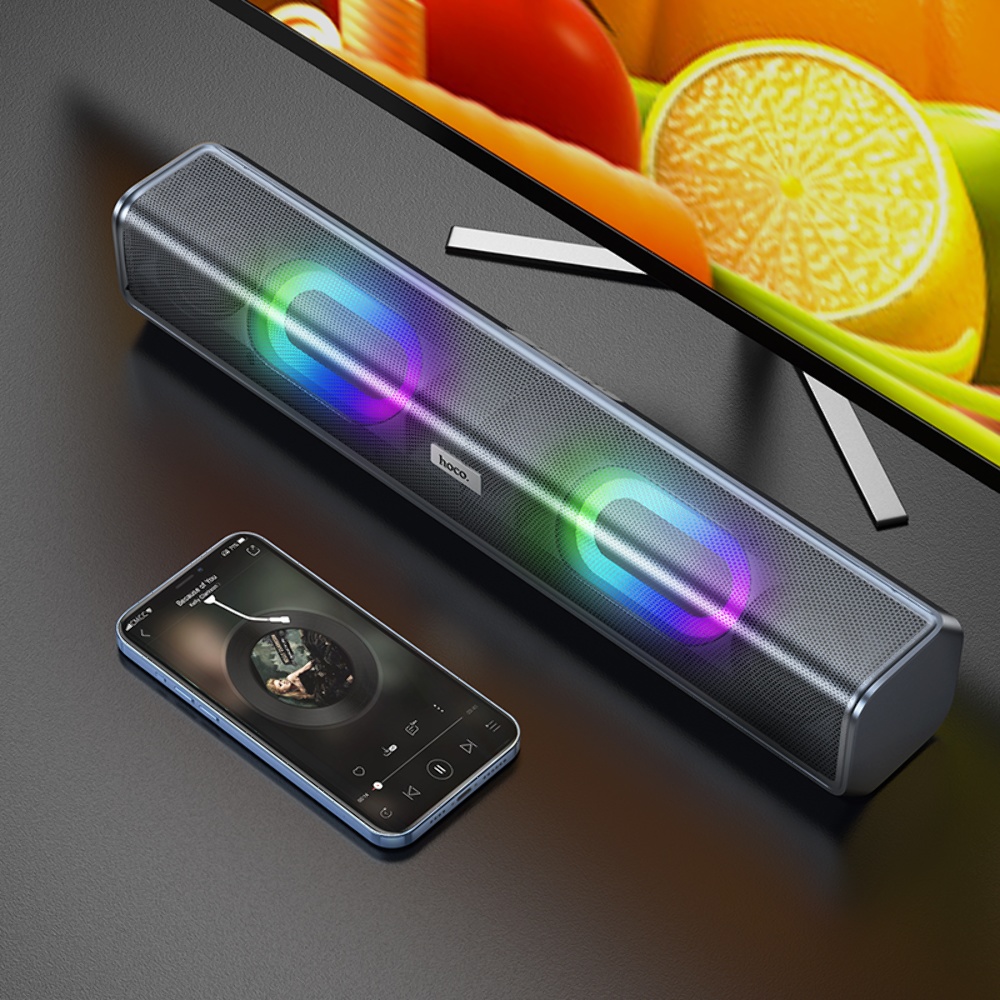 Портативная Bluetooth колонка Hoco BS49 саундбар с LED подсветкой metal grey