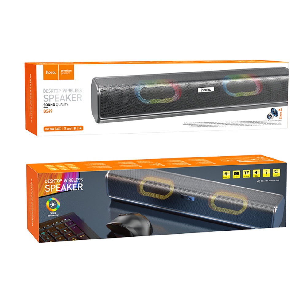 Портативная Bluetooth колонка Hoco BS49 саундбар с LED подсветкой metal grey