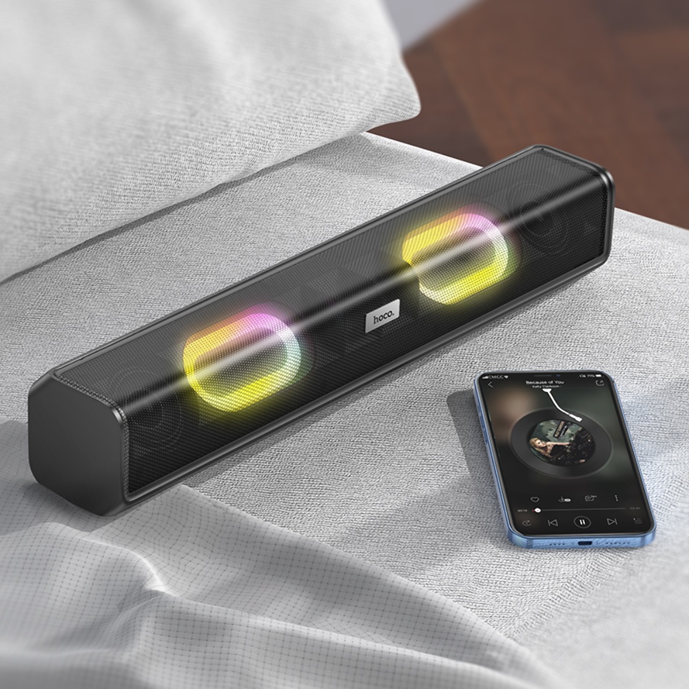 Портативная Bluetooth колонка Hoco BS49 саундбар с LED подсветкой black