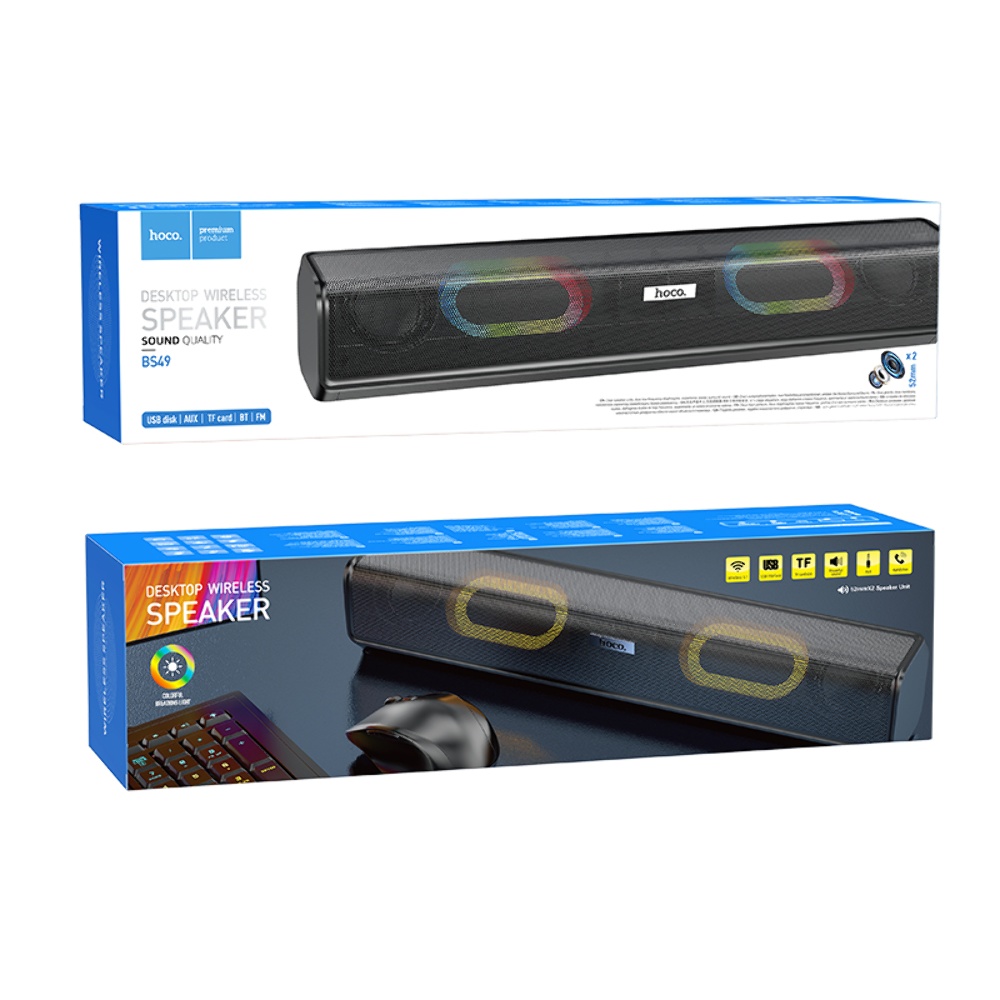 Портативная Bluetooth колонка Hoco BS49 саундбар с LED подсветкой black