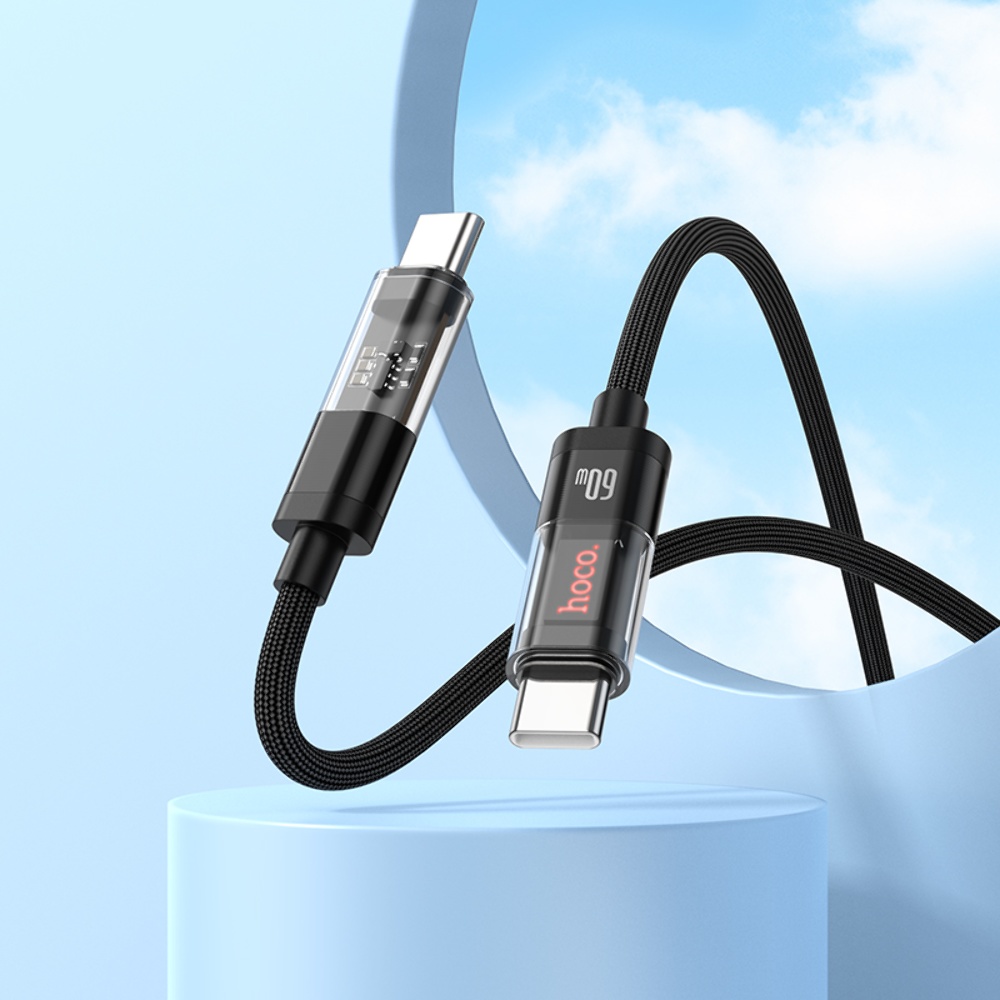 Кабель Hoco U116 с индикатором Type-C to Type-C PD 60W 1.2m black