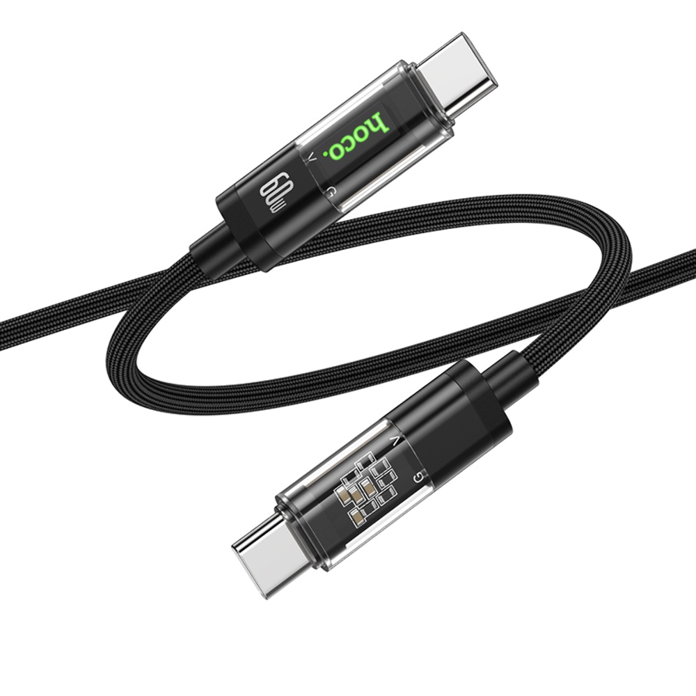 Кабель Hoco U116 с индикатором Type-C to Type-C PD 60W 1.2m black