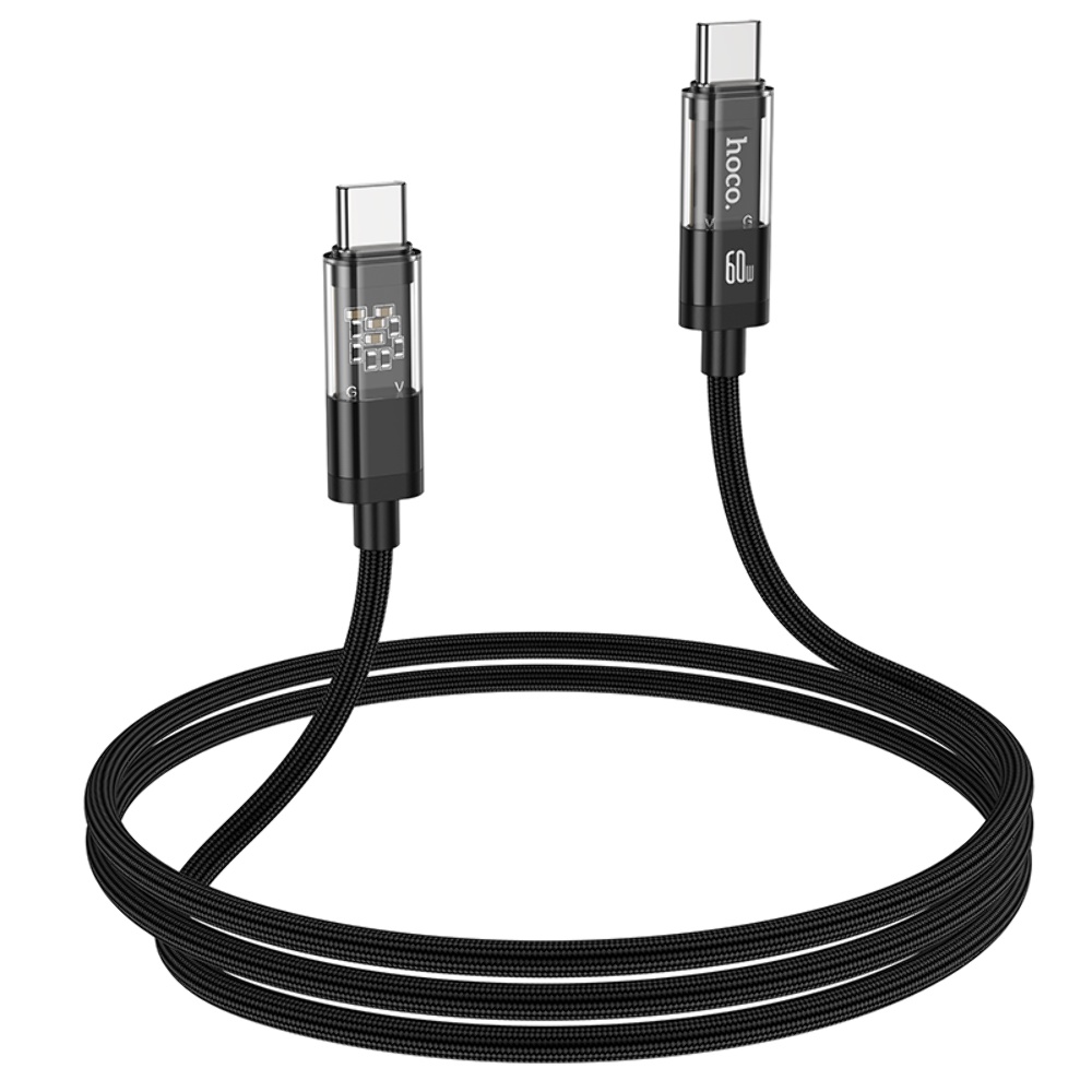 Кабель Hoco U116 с индикатором Type-C to Type-C PD 60W 1.2m black