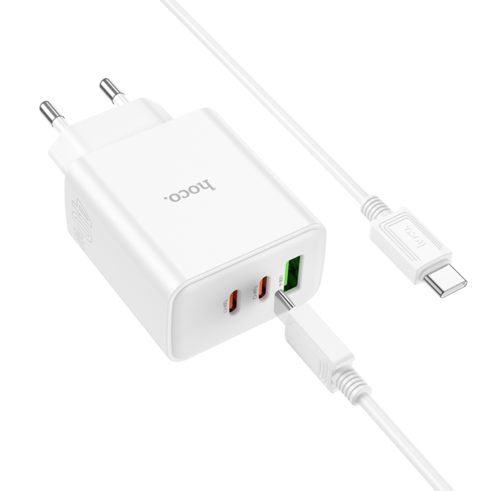 Сетевое зарядное устройство Hoco C126A USB/ 2 Type-C PD 40W белое + кабель Type-C to Type-C