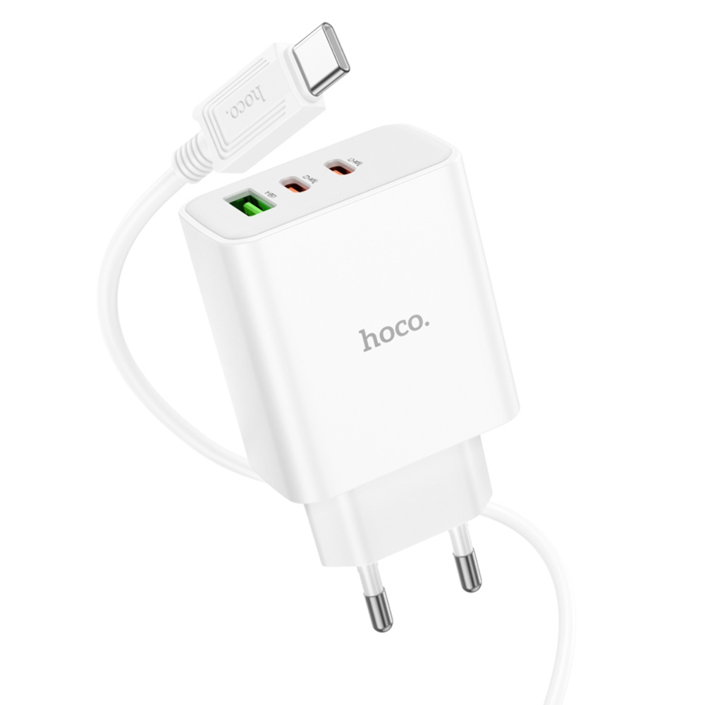 Сетевое зарядное устройство Hoco C126A USB/ 2 Type-C PD 40W белое + кабель Type-C to Type-C