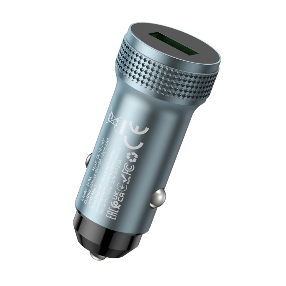 Автомобильное зарядное устройство Hoco Z49A USB QC 18W серое