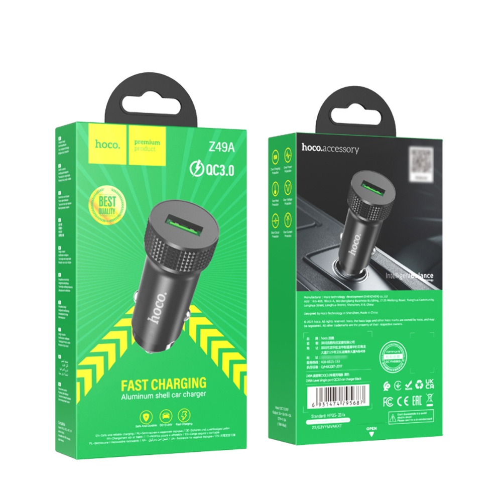 Автомобильное зарядное устройство Hoco Z49A USB QC 18W черное