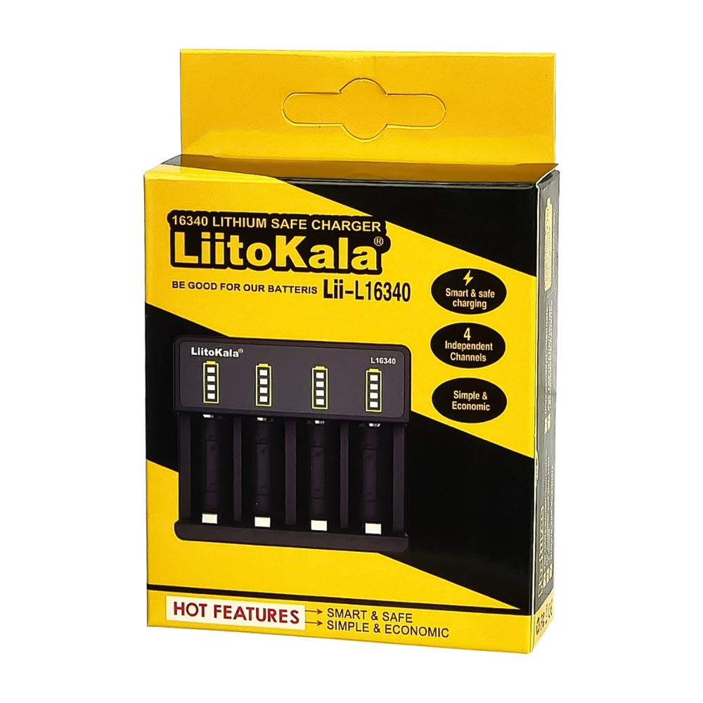 Сетевое зарядное устройство с тестером LiitoKala Lii-L16340 для аккумуляторов 16340 (CR123A), 4 слота