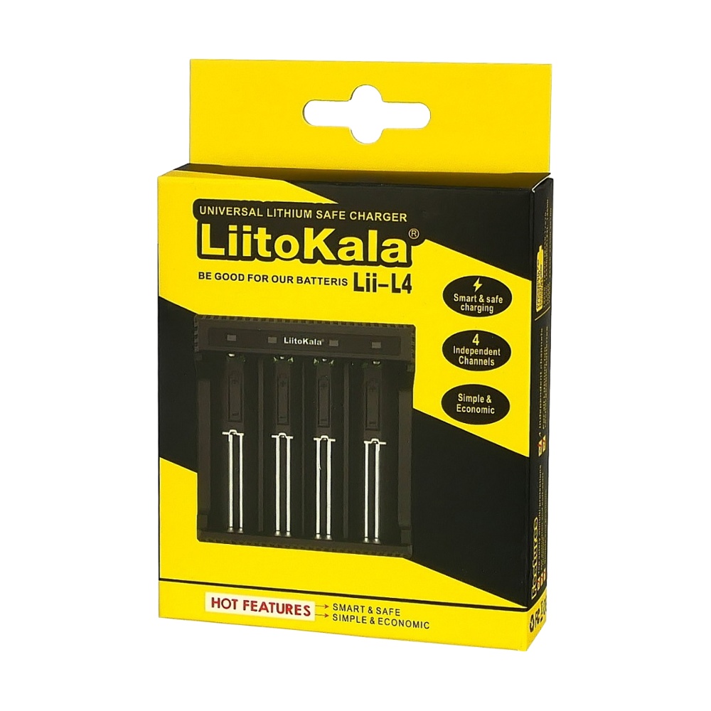 Сетевое зарядное устройство с тестером LiitoKala Lii-L4 для аккумуляторов 18650/ АА/ ААА и других, 4 слота