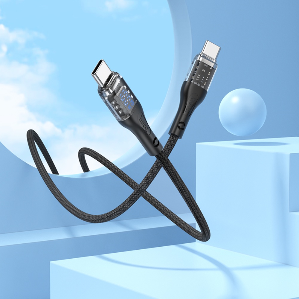 Кабель Hoco U115 с дисплеем Type-C to Type-C PD 100W 1.2m black