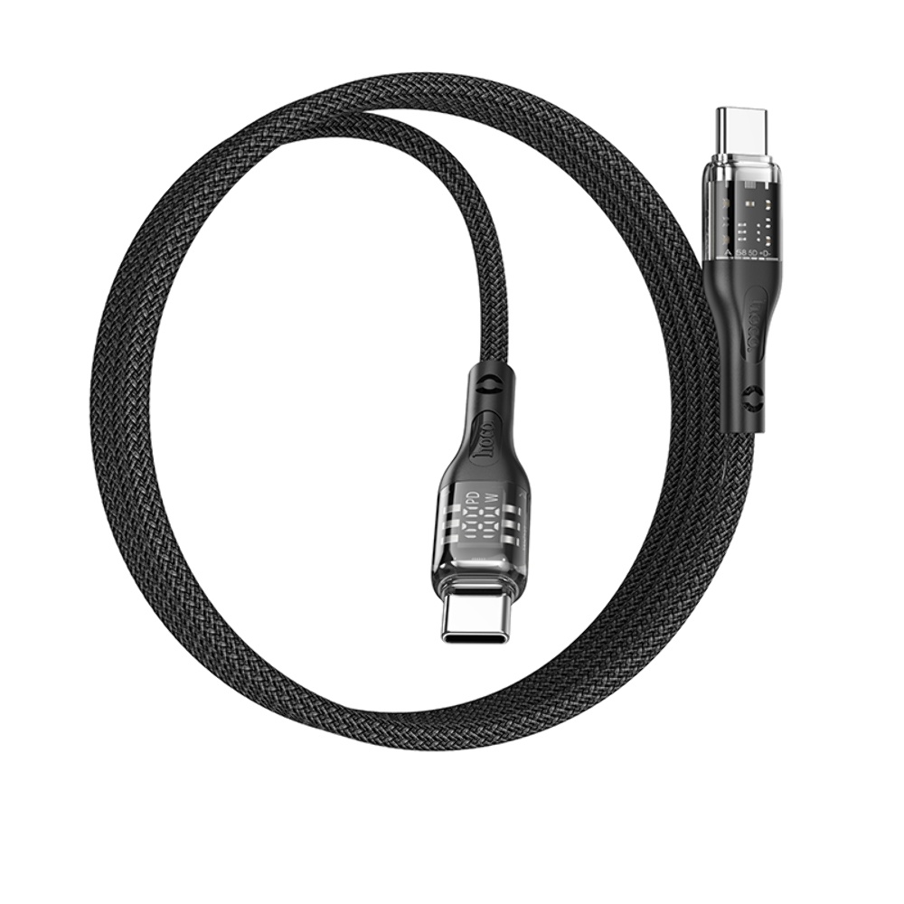 Кабель Hoco U115 с дисплеем Type-C to Type-C PD 100W 1.2m black