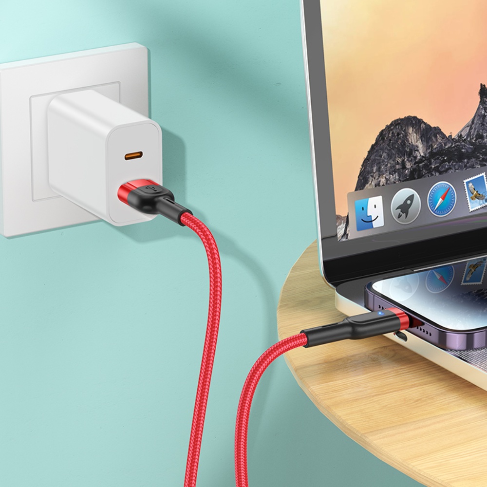 Кабель Hoco U117 с индикатором USB to Lightning 1.2m red