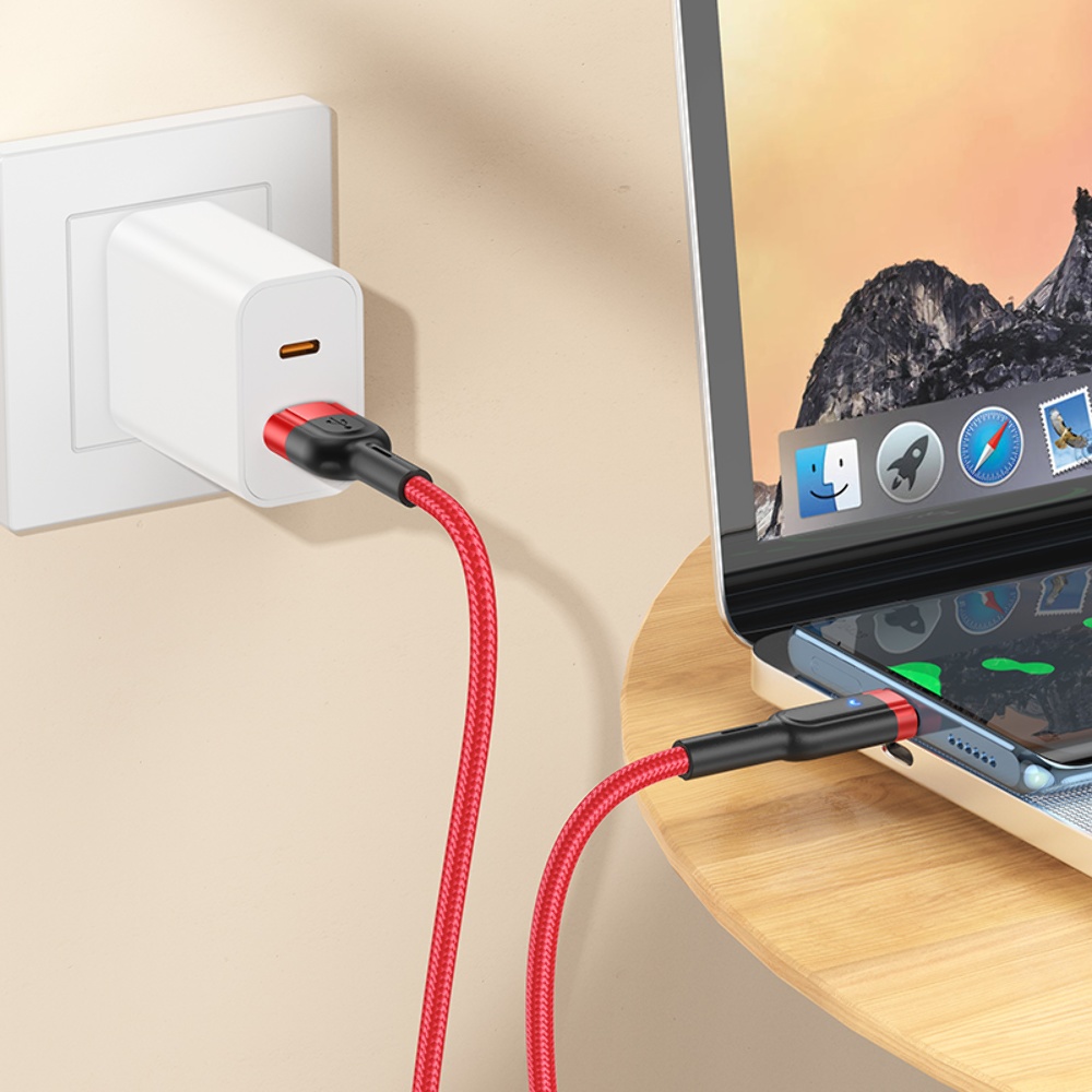 Кабель Hoco U117 с индикатором USB to Type-C 1.2m red