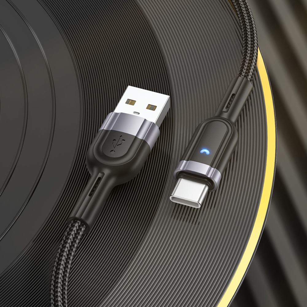 Кабель Hoco U117 с индикатором USB to Type-C 1.2m black