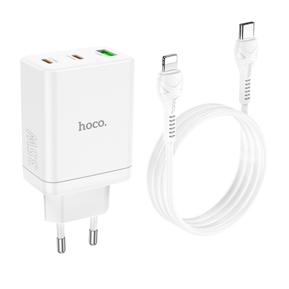 Сетевое зарядное устройство Hoco N33 USB/ 2 Type-C PD 35W белое + кабель Type-C to Lightning