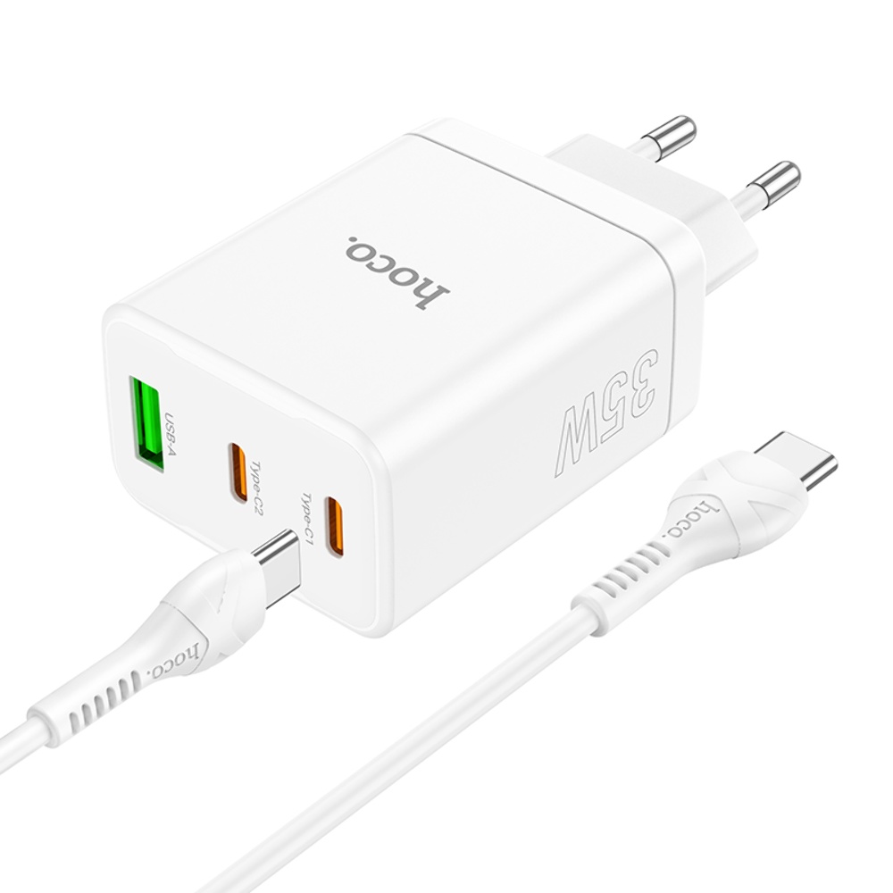 Сетевое зарядное устройство Hoco N33 USB/ 2 Type-C PD 35W белое + кабель Type-C to Type-C