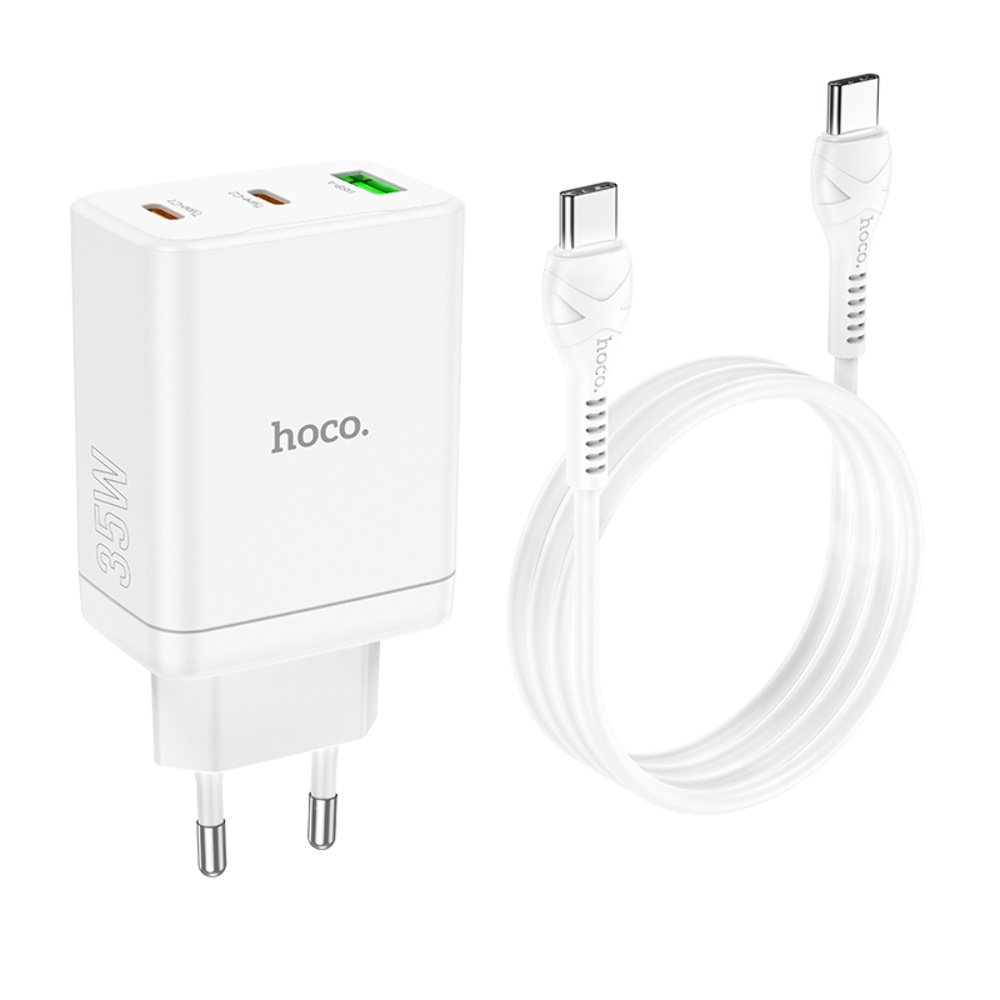 Сетевое зарядное устройство Hoco N33 USB/ 2 Type-C PD 35W белое + кабель Type-C to Type-C