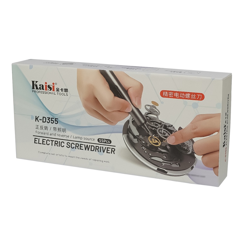 Аккумуляторная отвёртка Kaisi K-D355 c LED подсветкой (55 бит, удлинитель, магнитный коврик 170x70 мм, mini magnetizer)