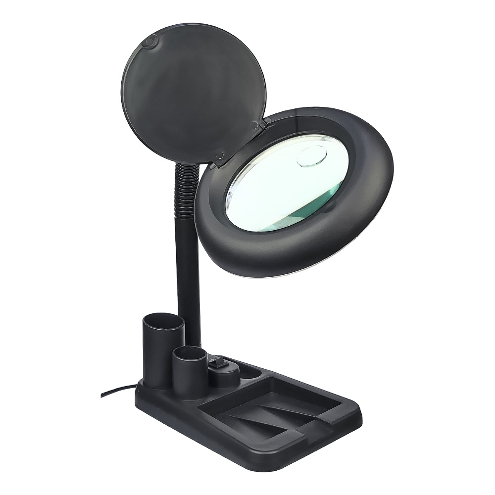 Лупа двойная на гибкой ноге с подставкой 808 с LED-подсветкой 220V (большая лупа d=90 мм, 3x; малая лупа d=20мм, 5x)